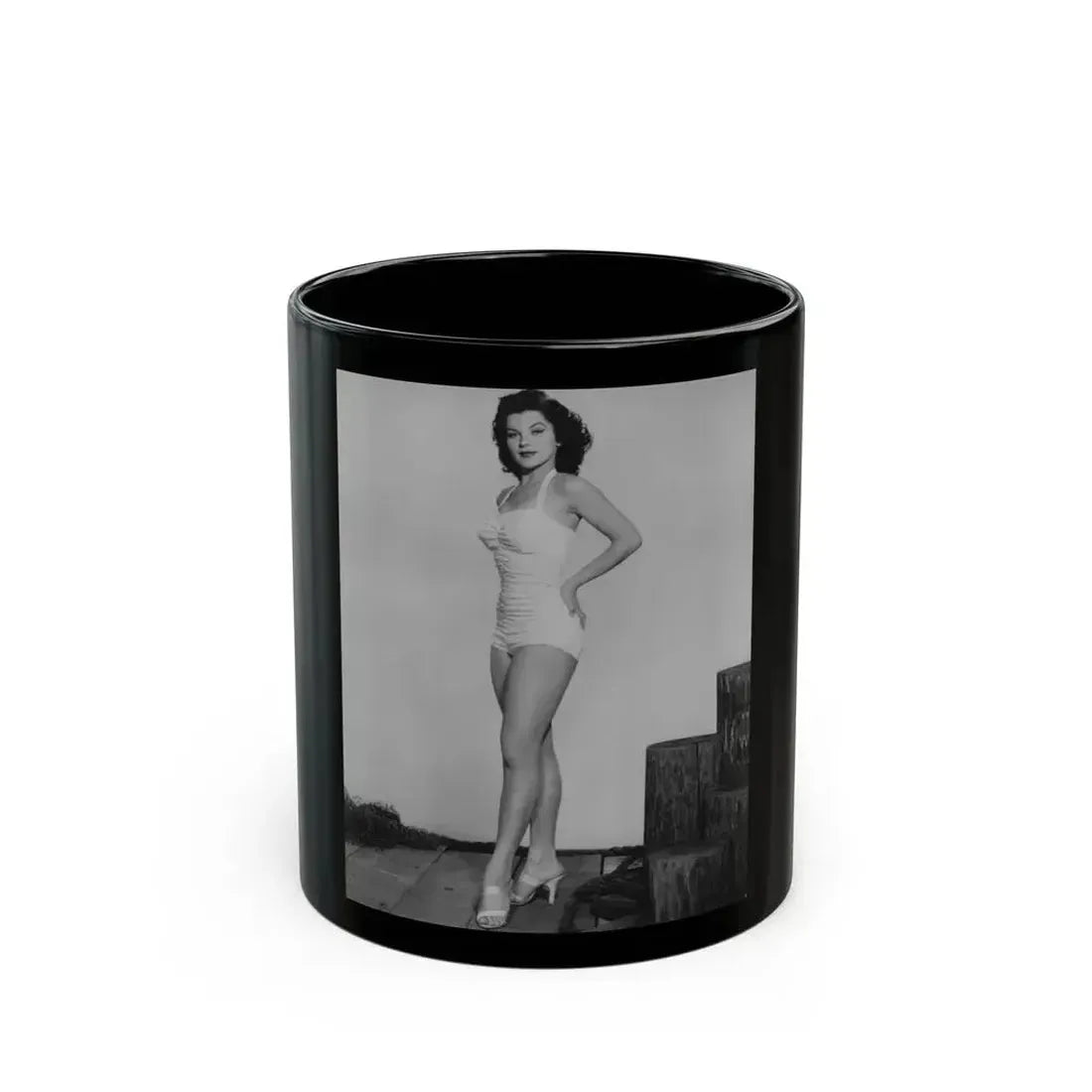 Debra Paget #264 - 8x10 Full Body 1-Piece White Swimsuit Cheesecake Photo Re-Strike from Mid 50's 1 (Vintage Female Icon) Black Coffee Mug 11oz - Go Mug Yourself