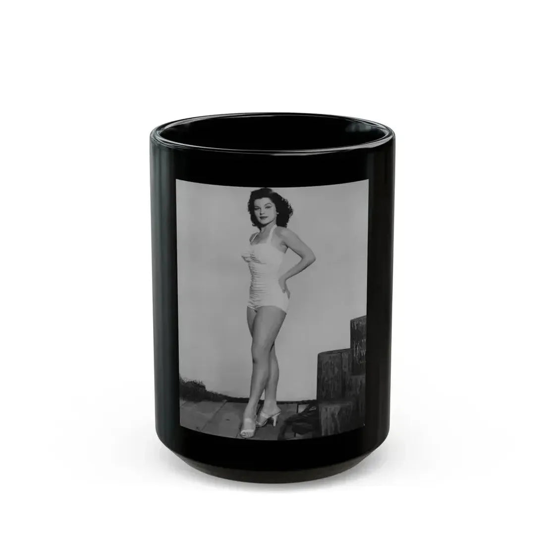 Debra Paget #264 - 8x10 Full Body 1-Piece White Swimsuit Cheesecake Photo Re-Strike from Mid 50's 1 (Vintage Female Icon) Black Coffee Mug 15oz - Go Mug Yourself