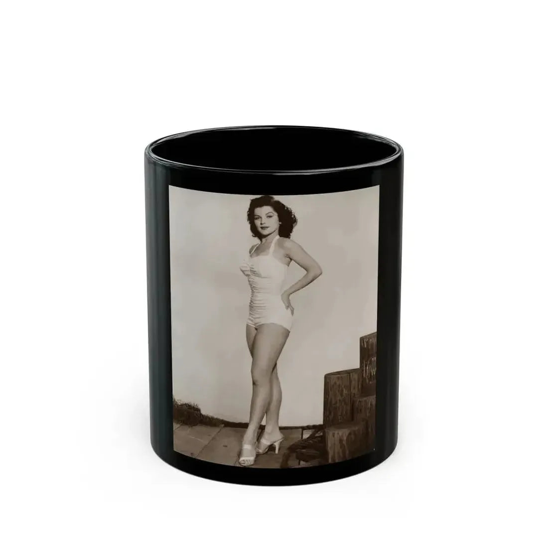Debra Paget #264 - 8x10 Full Body 1-Piece White Swimsuit Cheesecake Photo Re-Strike from Mid 50's 3 (Vintage Female Icon) Black Coffee Mug 11oz - Go Mug Yourself