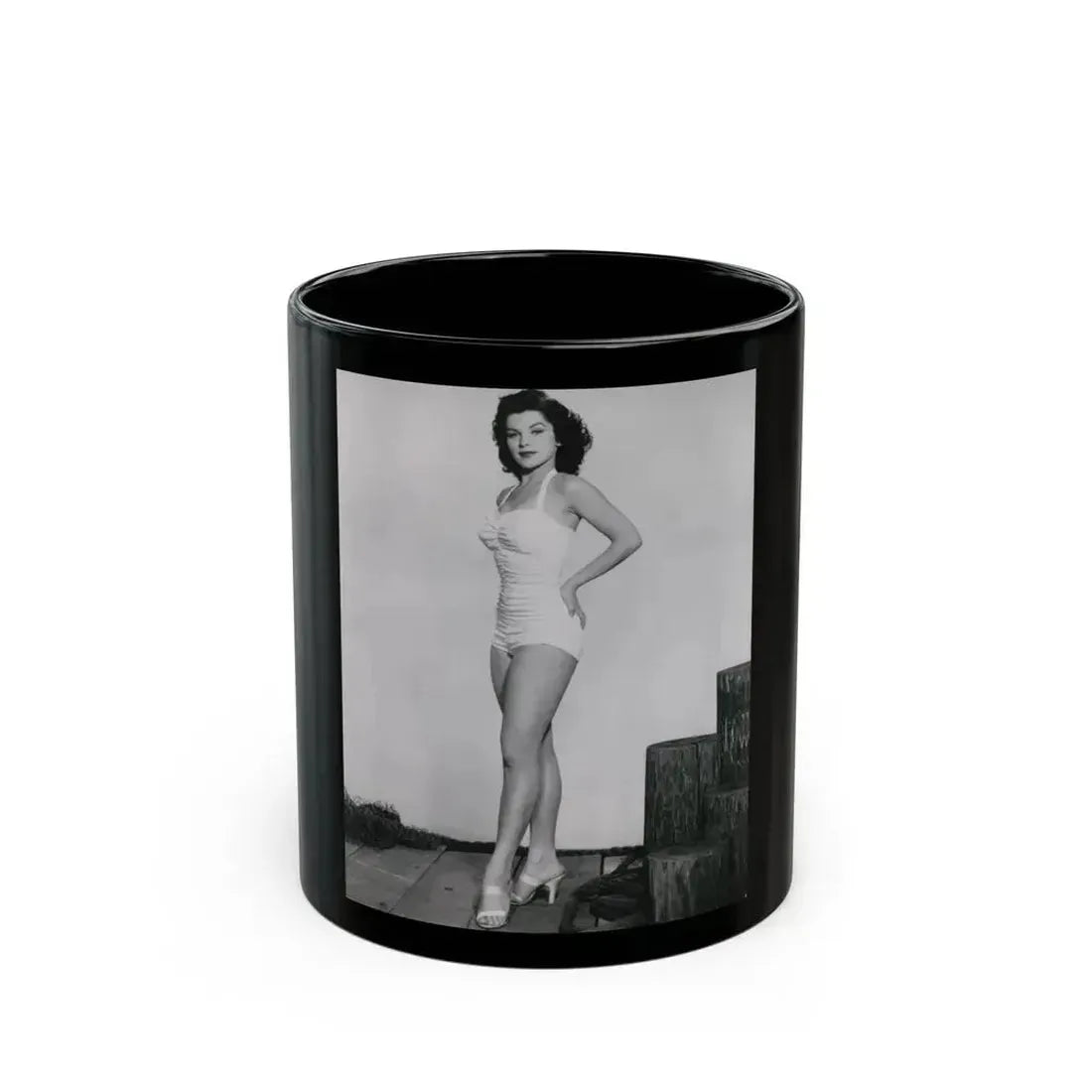 Debra Paget #264 - 8x10 Full Body 1-Piece White Swimsuit Cheesecake Photo Re-Strike from Mid 50's (Vintage Female Icon) Black Coffee Mug 11oz - Go Mug Yourself