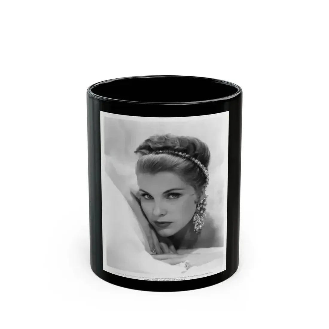 Debra Paget #268 - 8x10 Vintage B&W Glamour Portrait with, head, shoulders, arms & hands from Paramount '57 (Vintage Female Icon) Black Coffee Mug 11oz - Go Mug Yourself