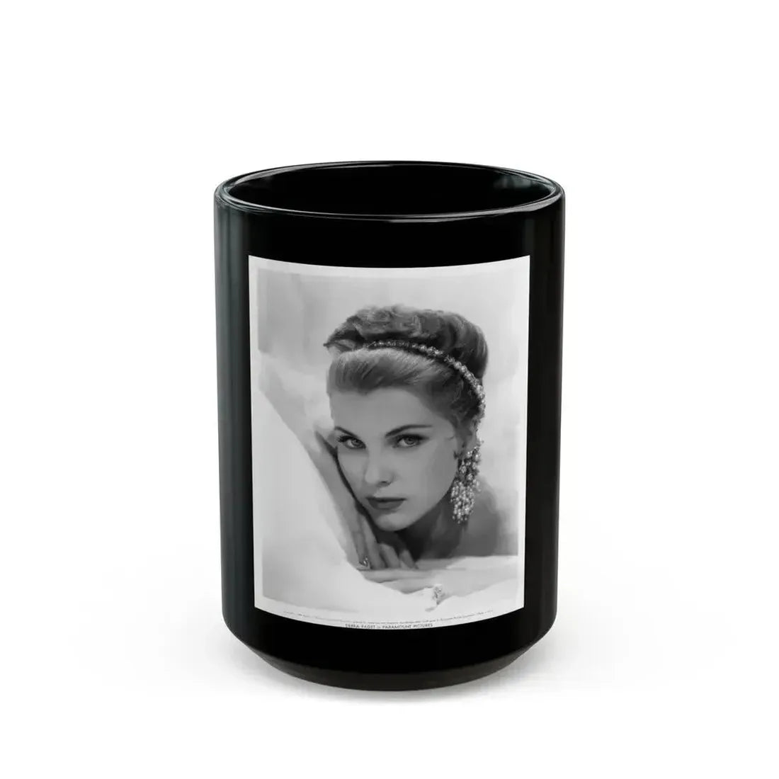 Debra Paget #268 - 8x10 Vintage B&W Glamour Portrait with, head, shoulders, arms & hands from Paramount '57 (Vintage Female Icon) Black Coffee Mug 15oz - Go Mug Yourself