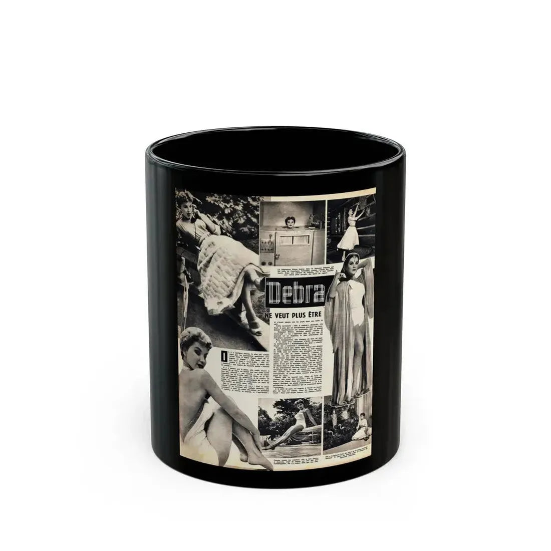 Debra Paget #482 - 7 B&W Photos on French Mag. Page (Vintage Female Icon) Black Coffee Mug 11oz - Go Mug Yourself