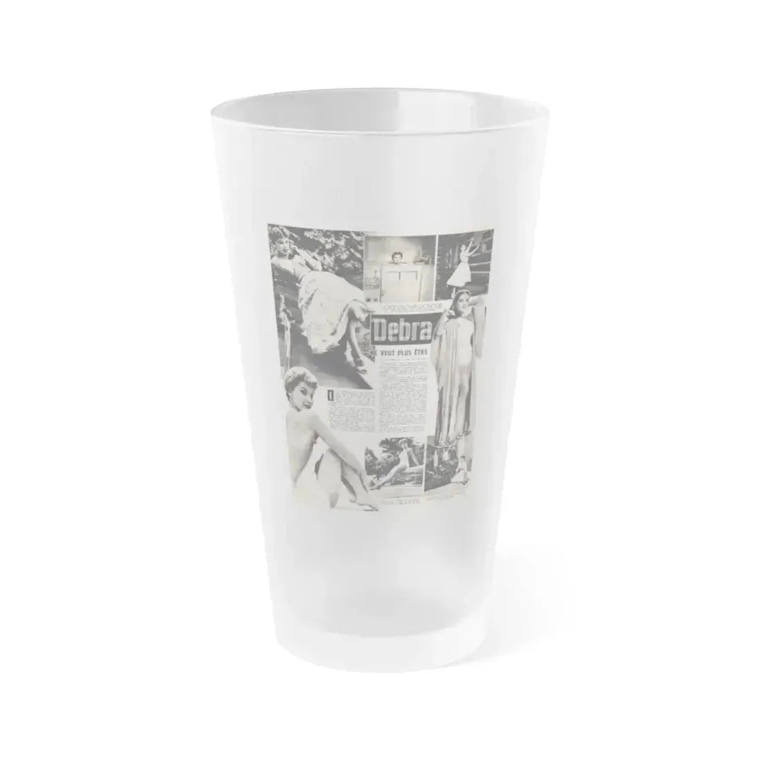 Debra Paget #482 - 7 B&W Photos on French Mag. Page (Vintage Female Icon) Frosted Pint Glass 16oz 16oz Frosted - Go Mug Yourself