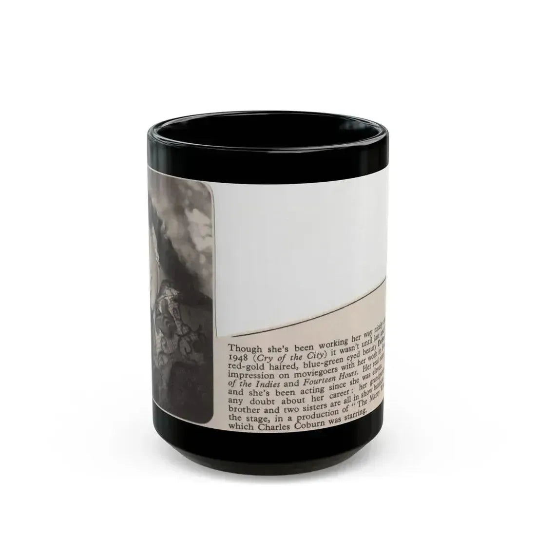 Debra Paget #517 - Small Magazine Clipping B&W Photo & Article from Mid 50's (Vintage Female Icon) Black Coffee Mug 15oz - Go Mug Yourself