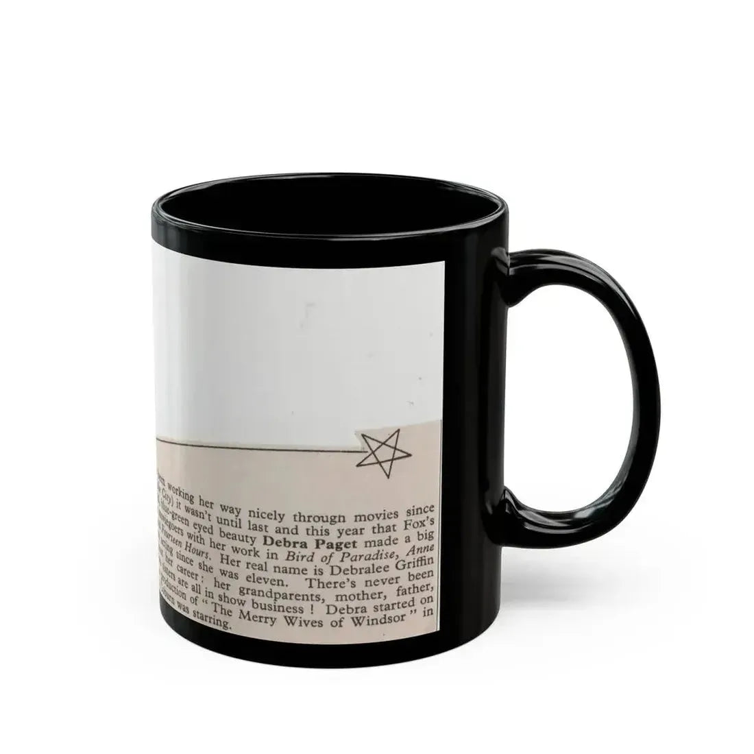 Debra Paget #517 - Small Magazine Clipping B&W Photo & Article from Mid 50's (Vintage Female Icon) Black Coffee Mug - Go Mug Yourself