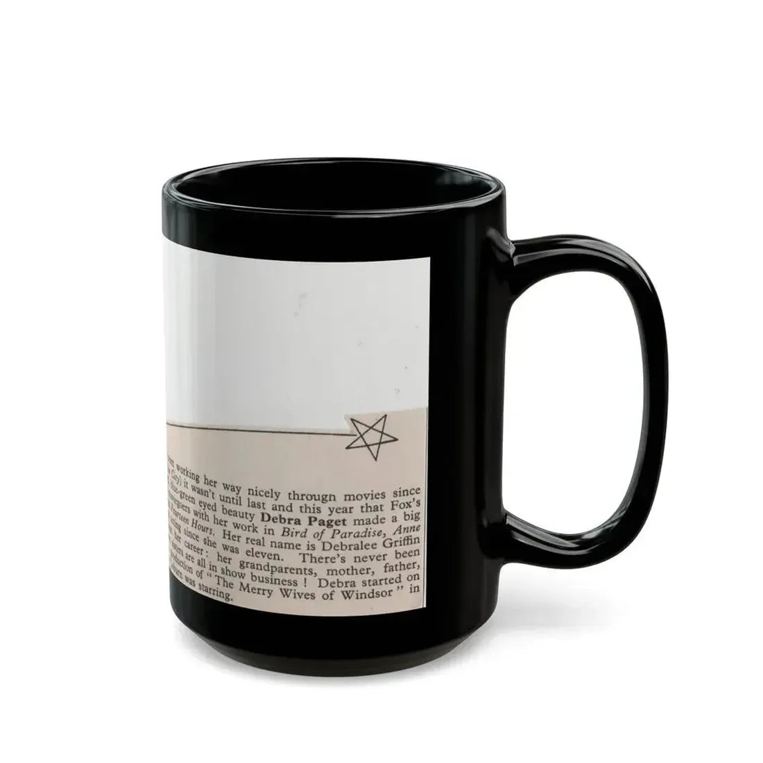 Debra Paget #517 - Small Magazine Clipping B&W Photo & Article from Mid 50's (Vintage Female Icon) Black Coffee Mug - Go Mug Yourself