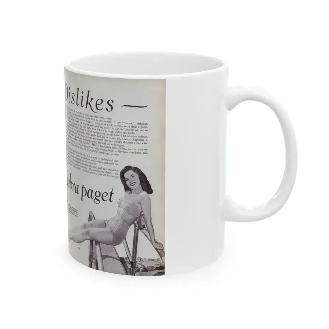 Debra Paget #521 - Debbie on Pages 58 & 59 Unknown Movie Star Magazine with, 2 B&W Photos and Article Mid 50's (Vintage Female Icon) White Coffee Mug - Go Mug Yourself