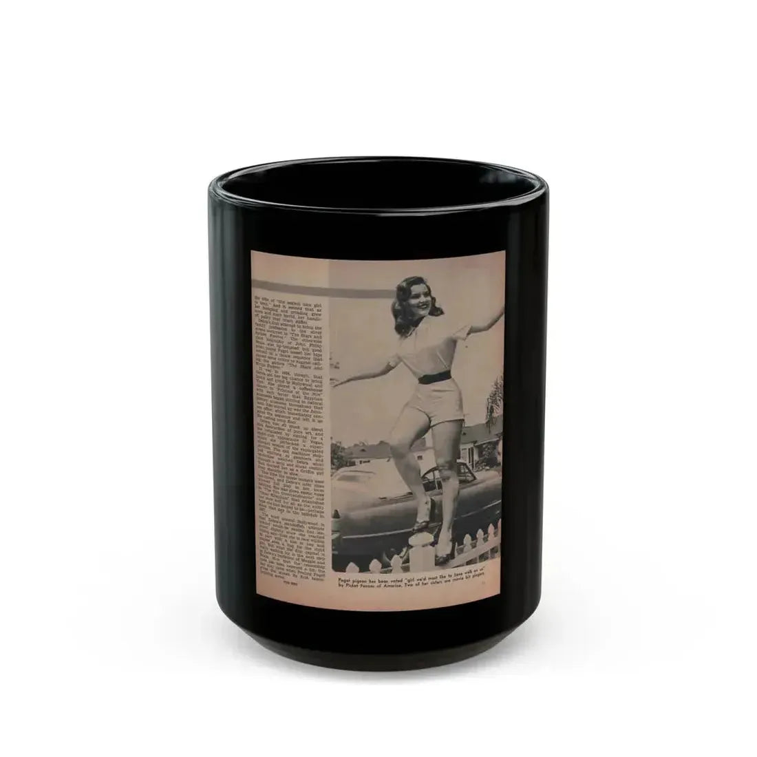Debra Paget #595 - Sir! Mag. May '57 [Pages 10-13] Pages 4 of 4 with 1 B&W Photo, Caption & Article end (Vintage Female Icon) Black Coffee Mug 15oz - Go Mug Yourself