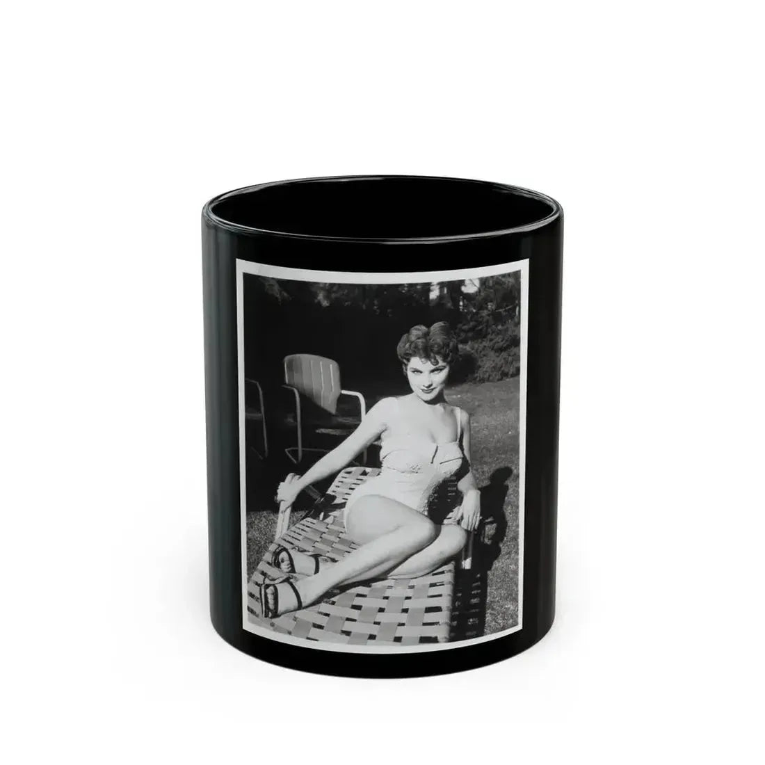 Debra Paget #611 - 8x10 B&W Full Body Pin-Up Promo Photo circa 50's (Vintage Female Icon) Black Coffee Mug 11oz - Go Mug Yourself