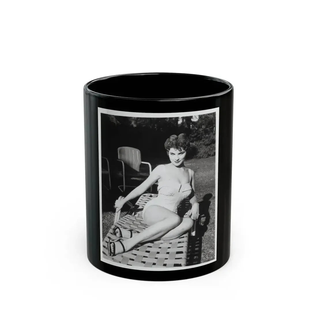 Debra Paget #611 - 8x10 B&W Full Body Pin-Up Promo Photo circa 50's (Vintage Female Icon) Black Coffee Mug 11oz - Go Mug Yourself