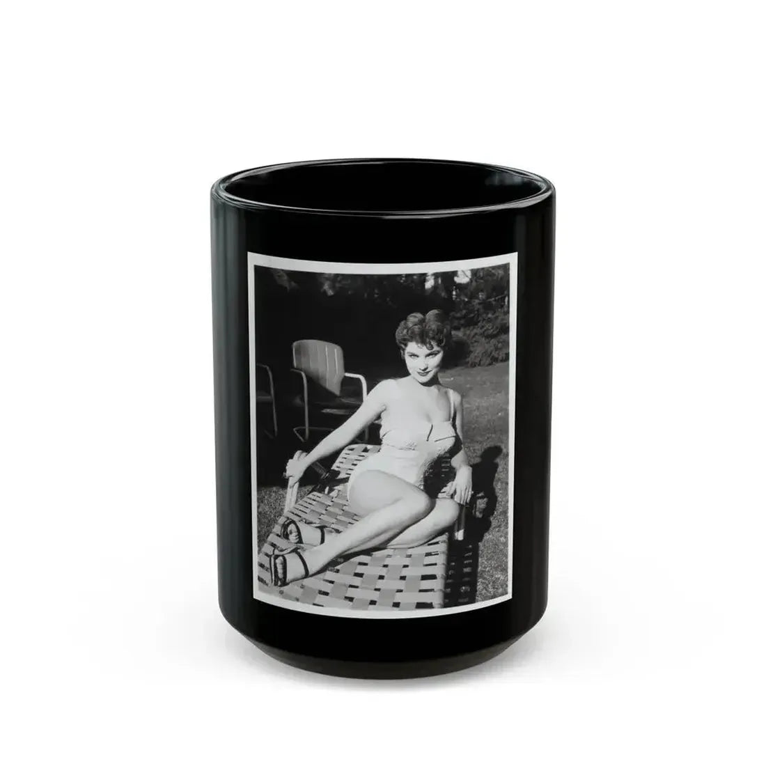 Debra Paget #611 - 8x10 B&W Full Body Pin-Up Promo Photo circa 50's (Vintage Female Icon) Black Coffee Mug 15oz - Go Mug Yourself