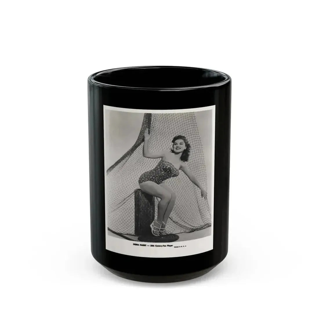Debra Paget #612 - 8x10 B&W Full Body Pin-Up Promo Photo circa 50's (Vintage Female Icon) Black Coffee Mug 15oz - Go Mug Yourself