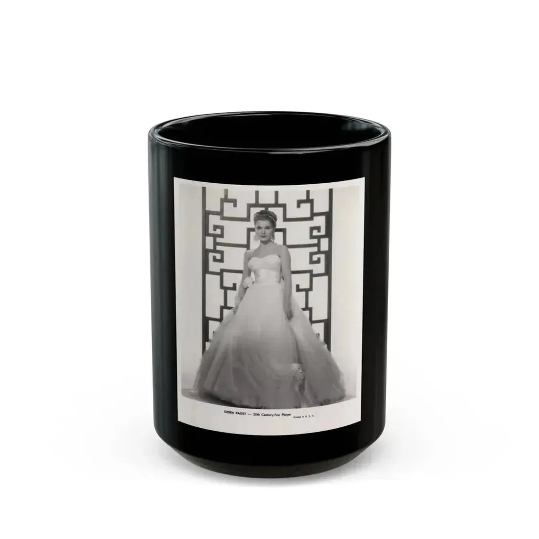 Debra Paget #613 - 8x10 B&W Full Body Glamour Promo Photo circa 50's (Vintage Female Icon) Black Coffee Mug 15oz - Go Mug Yourself