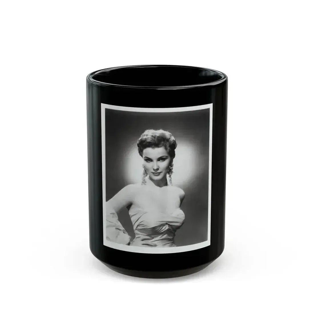 Debra Paget #614 - 8x10 B&W Upper Body Glamour Promo Photo circa 50's (Vintage Female Icon) Black Coffee Mug 15oz - Go Mug Yourself