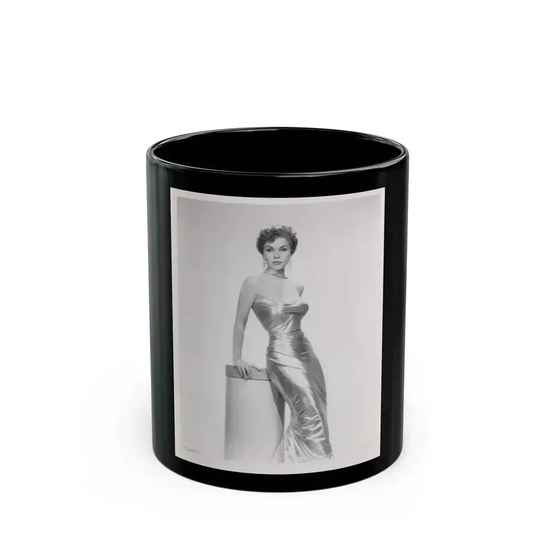 Debra Paget #615 - 8x10 B&W Full Body Mostly Glamour Promo Photo circa 50's (Vintage Female Icon) Black Coffee Mug 11oz - Go Mug Yourself