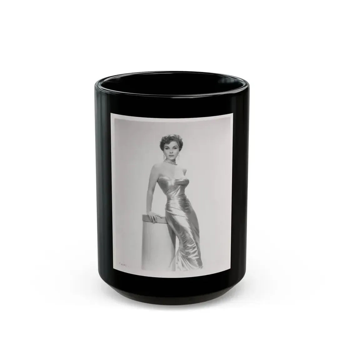 Debra Paget #615 - 8x10 B&W Full Body Mostly Glamour Promo Photo circa 50's (Vintage Female Icon) Black Coffee Mug 15oz - Go Mug Yourself