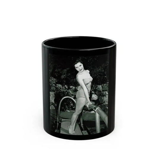 Debra Paget #625 - B&W 8x10 Full Body 2-Piece Swimsuit Leggy Barefoot Cheesecake Photo (Vintage Female Icon) Black Coffee Mug 11oz - Go Mug Yourself