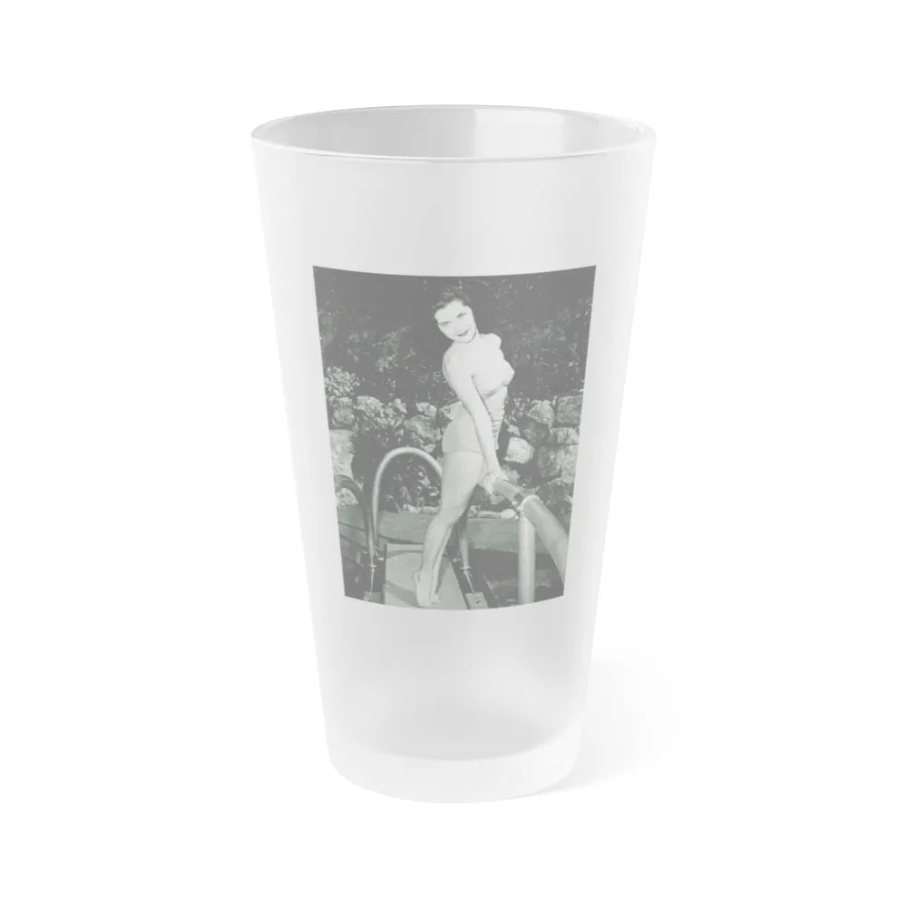 Debra Paget #625 - B&W 8x10 Full Body 2-Piece Swimsuit Leggy Barefoot Cheesecake Photo (Vintage Female Icon) Frosted Pint Glass 16oz-16oz-Frosted-Go Mug Yourself