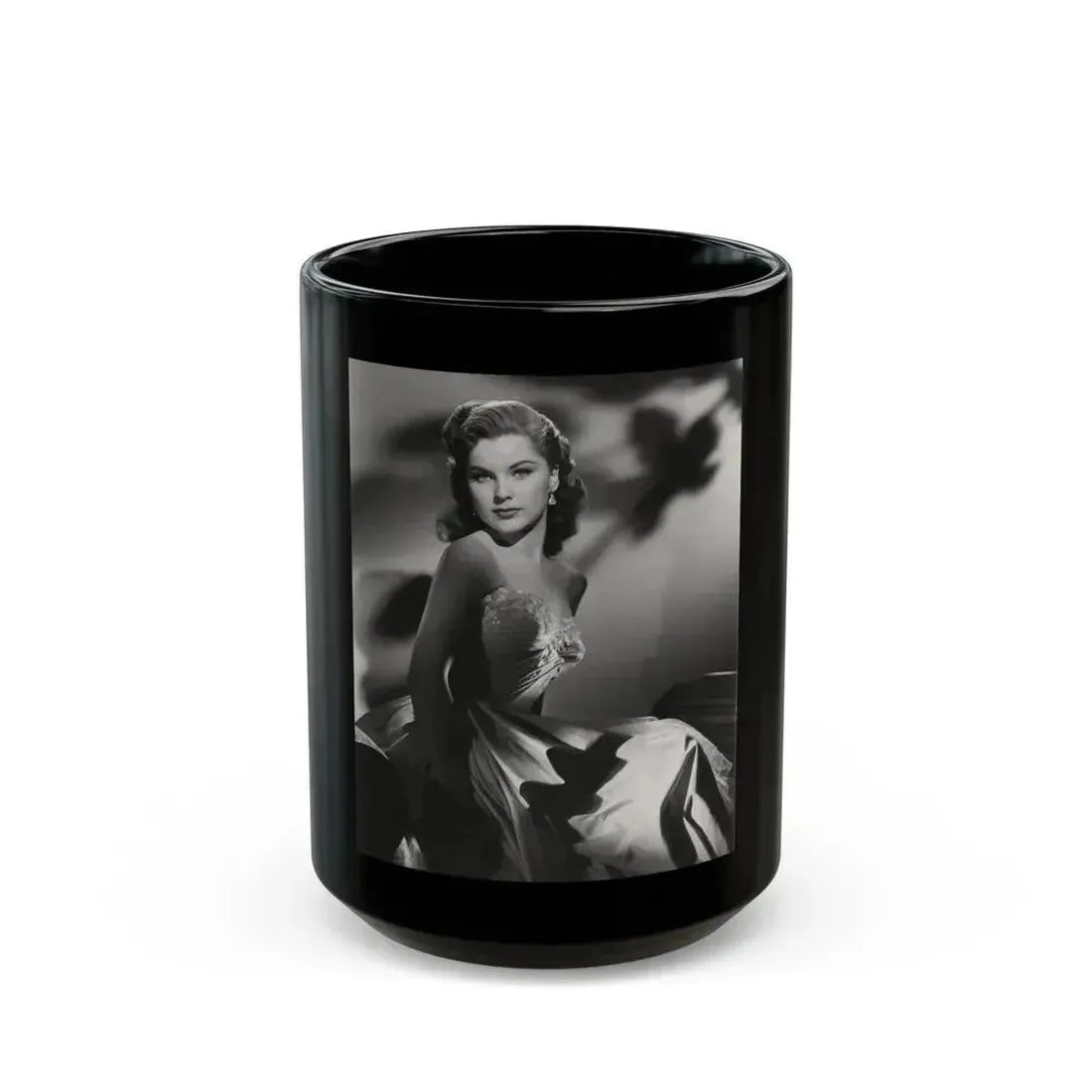 Debra Paget #655 - Original 7x9 Vintage B&W Glamour Photo from 7-11-55 (Vintage Female Icon) Black Coffee Mug 15oz - Go Mug Yourself