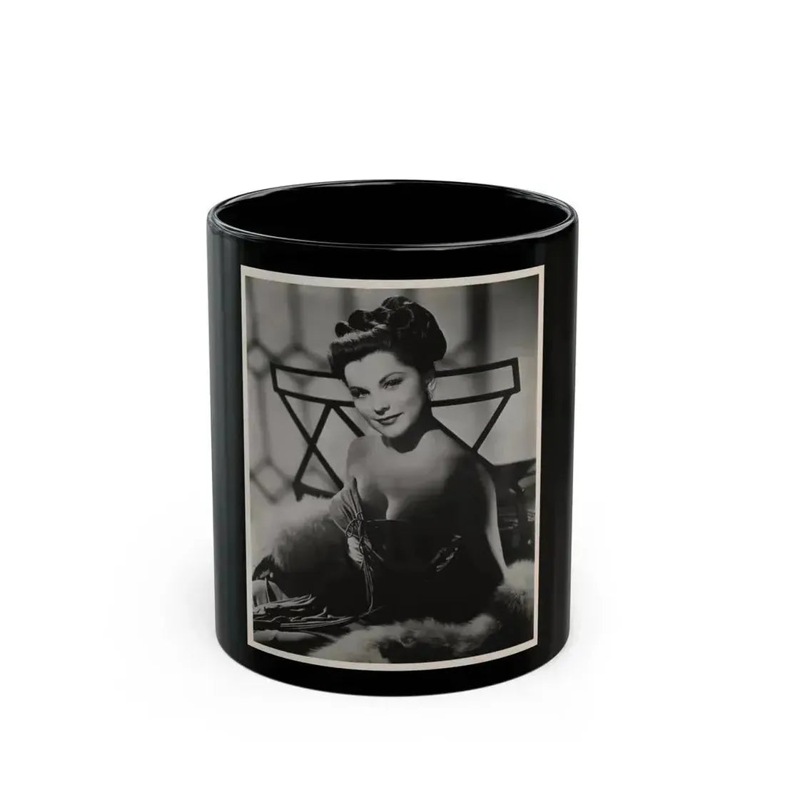 Debra Paget #662 - Original 8x10 B&W Vintage Upper Body Glamour Photo from 10-30-52 (Vintage Female Icon) Black Coffee Mug 11oz - Go Mug Yourself
