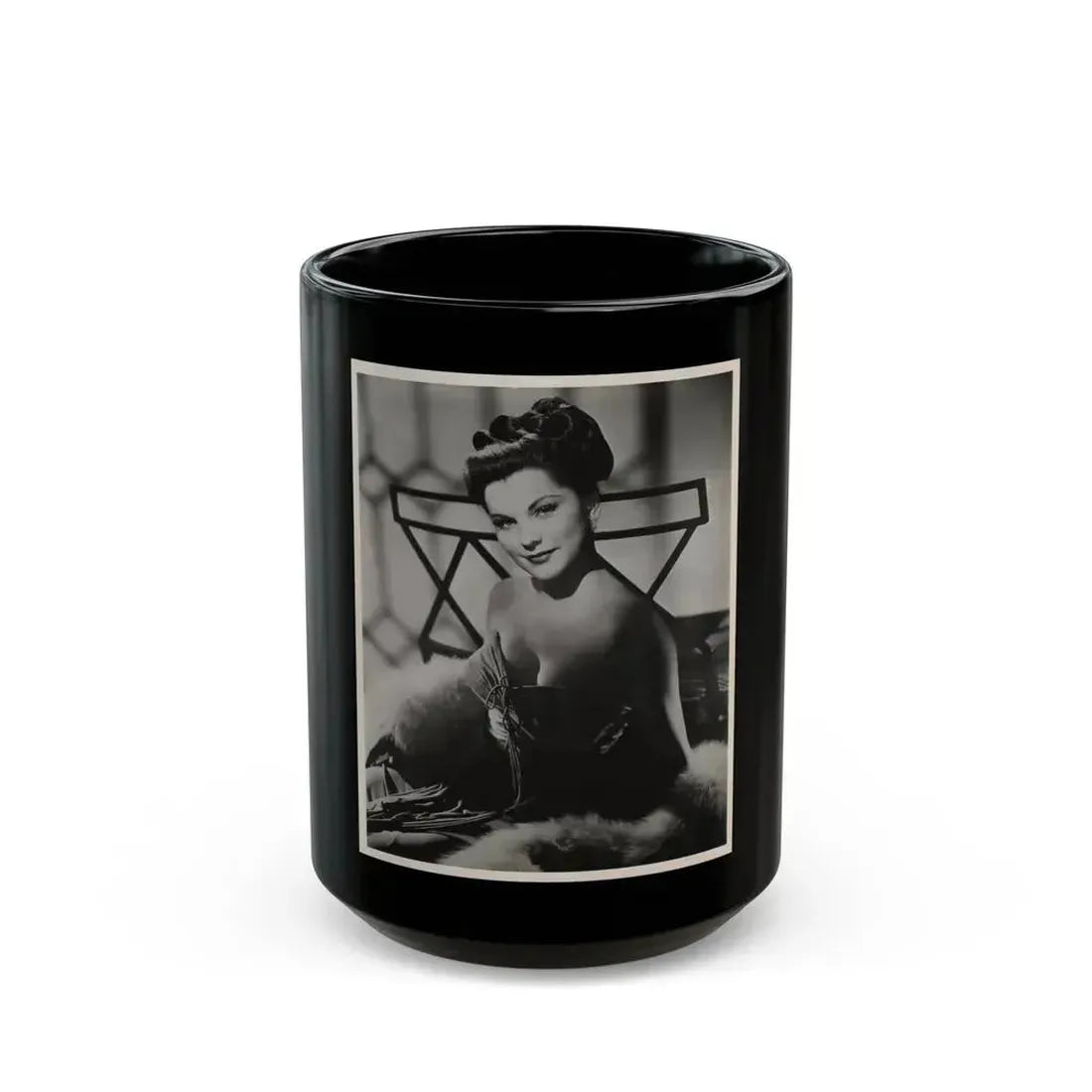 Debra Paget #662 - Original 8x10 B&W Vintage Upper Body Glamour Photo from 10-30-52 (Vintage Female Icon) Black Coffee Mug 15oz - Go Mug Yourself