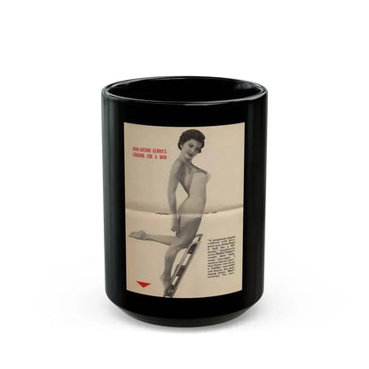 Debra Paget #676 - [Pages 30-34] Pages 3 & 4 of 5 Pages featuring, Debra 1 B&W Centerfold Photo & Caption from People Today Pocket Mag. 1-26-55 (Vintage Female Icon) Black Coffee Mug 15oz - Go Mug Yourself