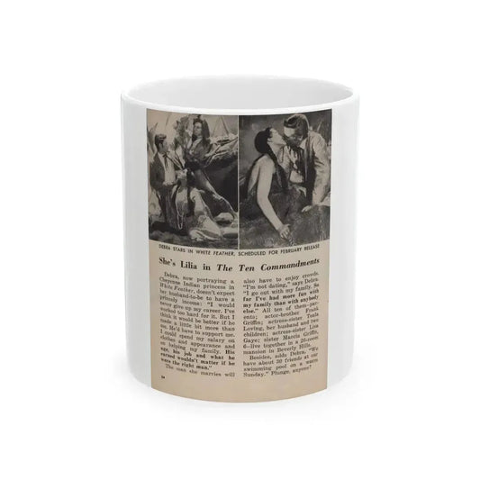 Debra Paget #677 - [Pages 30-34] Pages 5 of 5 featuring, Debra 2 B&W Movie Photos, Caption & Article from People Today Pocket Mag. 1-26-55 (Vintage Female Icon) White Coffee Mug 11oz - Go Mug Yourself