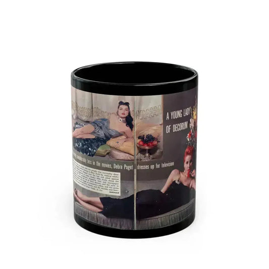 Debra Paget #702 - T.V. Guide June Listings June 8-14 1957 1 & 2 of 3 Pages with, Debra 2 Color Glamour Photos last page in another folder no pics on it. (Vintage Female Icon) Black Coffee Mug 11oz - Go Mug Yourself