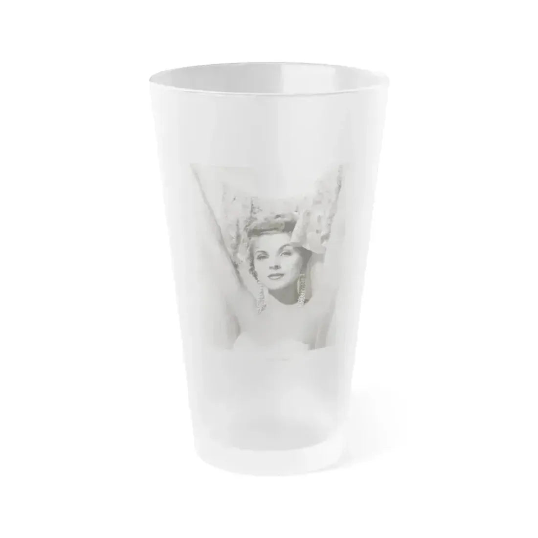 Debra Paget #758 - 8x10 Vintage B&W Glamour Portrait with hands in air from Paramount '57 (Vintage Female Icon) Frosted Pint Glass 16oz 16oz Frosted - Go Mug Yourself