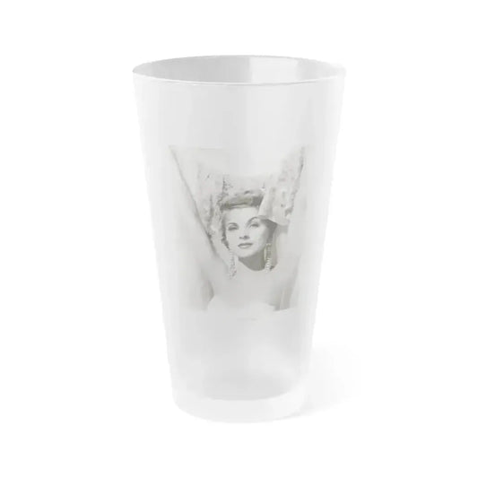 Debra Paget #758 - 8x10 Vintage B&W Glamour Portrait with hands in air from Paramount '57 (Vintage Female Icon) Frosted Pint Glass 16oz 16oz Frosted - Go Mug Yourself