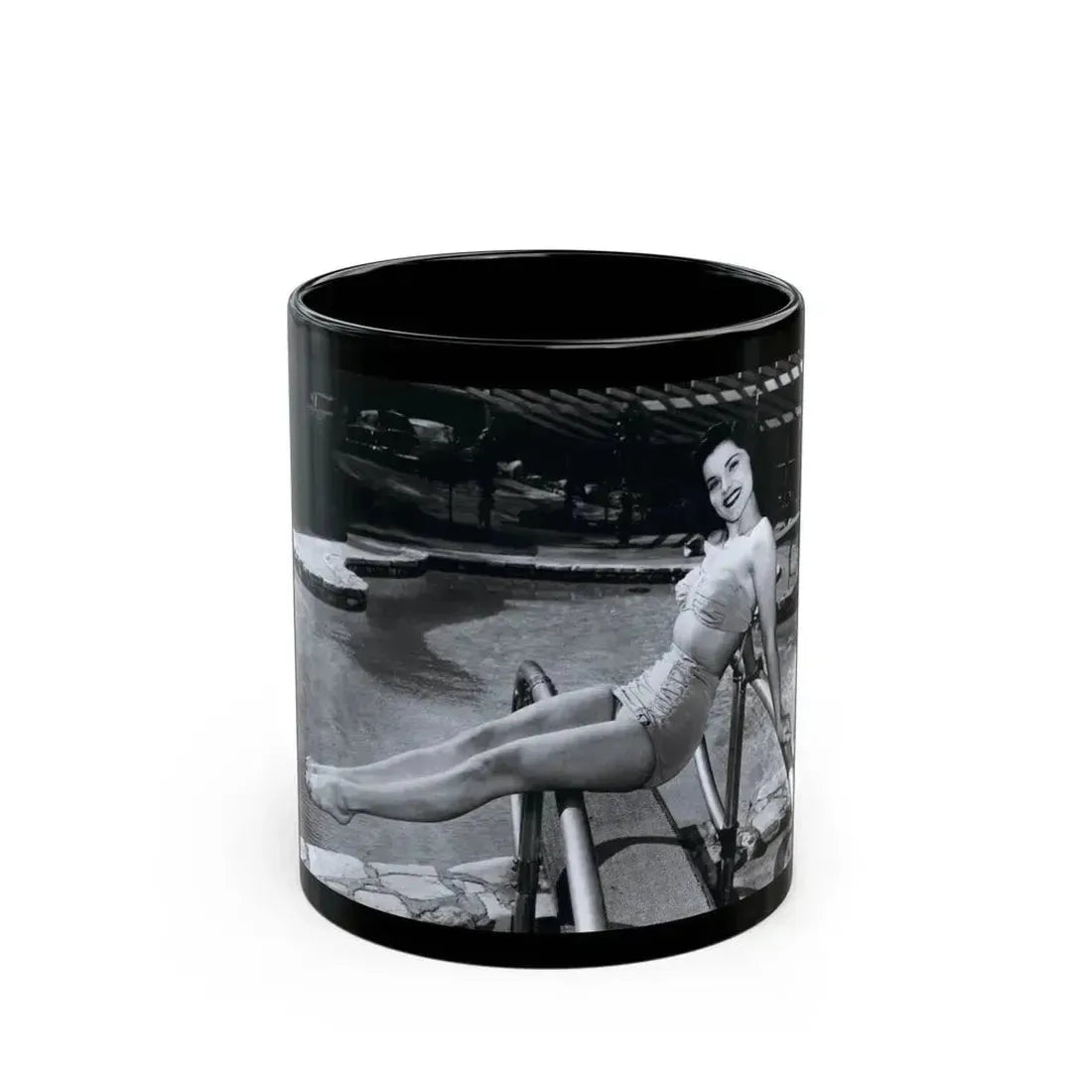 Debra Paget #763 - B&W 8x10 Full Body 2-Piece Leggy Barefoot Swimsuit Cheesecake Photo (Vintage Female Icon) Black Coffee Mug 11oz - Go Mug Yourself
