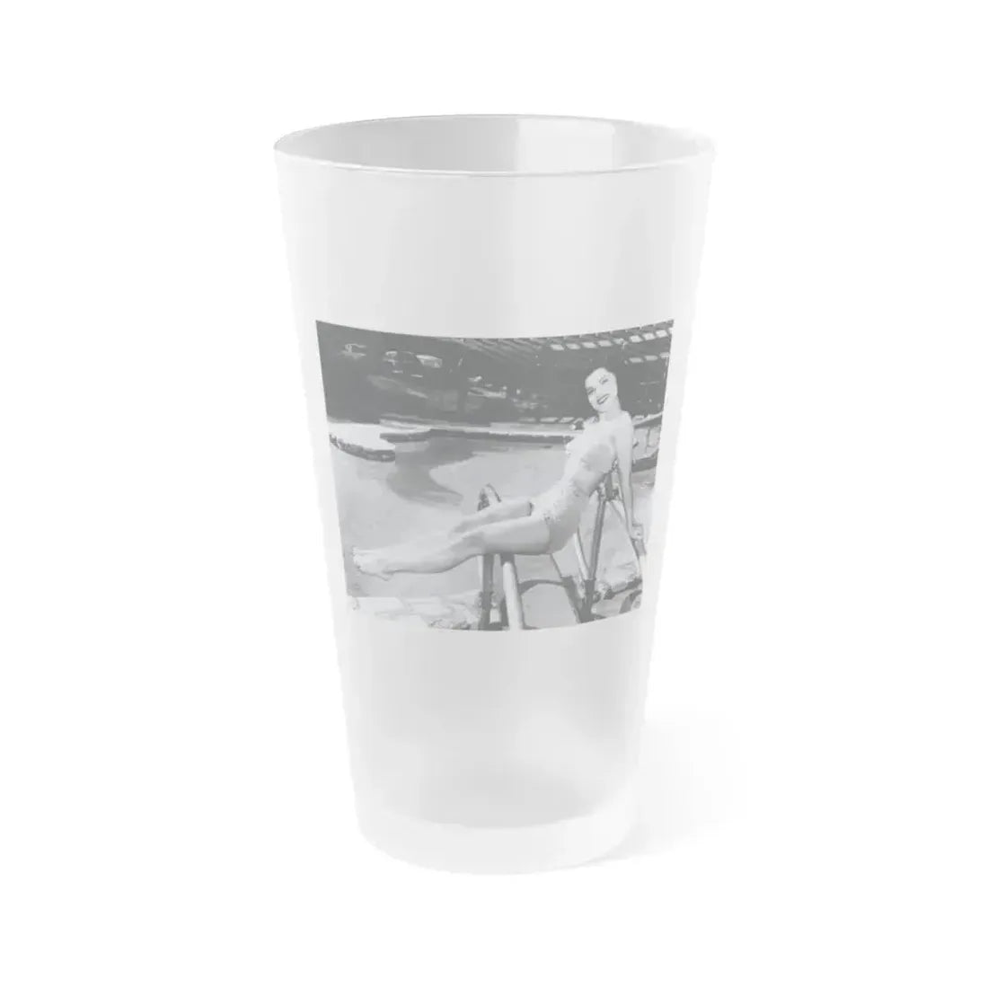 Debra Paget #763 - B&W 8x10 Full Body 2-Piece Leggy Barefoot Swimsuit Cheesecake Photo (Vintage Female Icon) Frosted Pint Glass 16oz 16oz Frosted - Go Mug Yourself