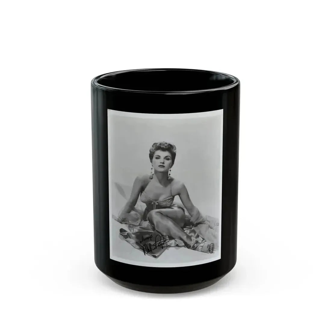 Debra Paget #775 - B&W 8x10 Full Body Glamour Dress Photo from 1957 autographed 1 (Vintage Female Icon) Black Coffee Mug 15oz - Go Mug Yourself