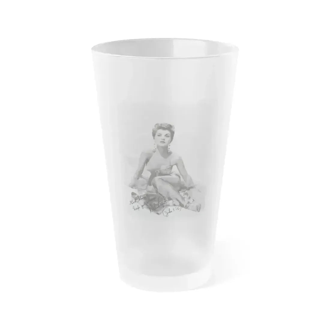 Debra Paget #775 - B&W 8x10 Full Body Glamour Dress Photo from 1957 autographed (Vintage Female Icon) Frosted Pint Glass 16oz 16oz Frosted - Go Mug Yourself