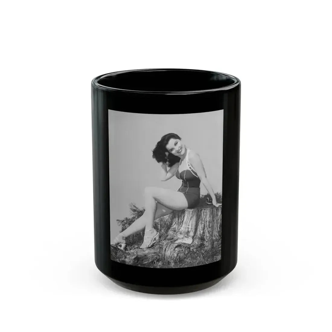 Debra Paget #776 - Vintage 8x11 Full Body 1-Piece Swimsuit Leggy White Open Wedges Cheesecake Pic on Mag. Page 1 (Vintage Female Icon) Black Coffee Mug 15oz - Go Mug Yourself