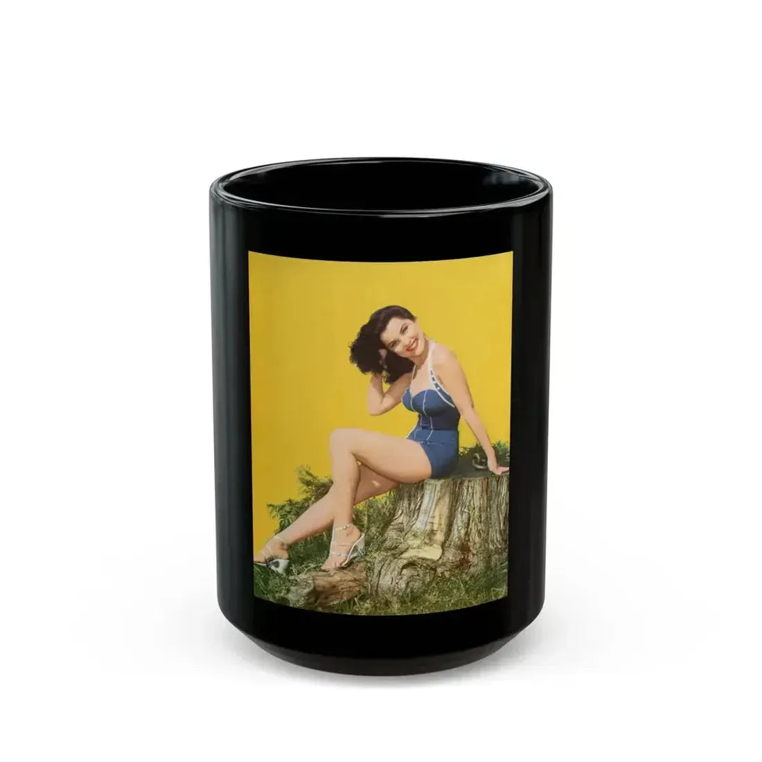 Debra Paget #776 - Vintage 8x11 Full Body 1-Piece Swimsuit Leggy White Open Wedges Cheesecake Pic on Mag. Page (Vintage Female Icon) Black Coffee Mug 15oz - Go Mug Yourself