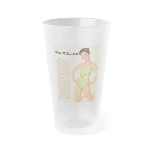 Debra Paget #778 - Early 50's Swimsuit Color on Knees Full Body Photo on knees Magazine Page (Vintage Female Icon) Frosted Pint Glass 16oz 16oz Frosted - Go Mug Yourself