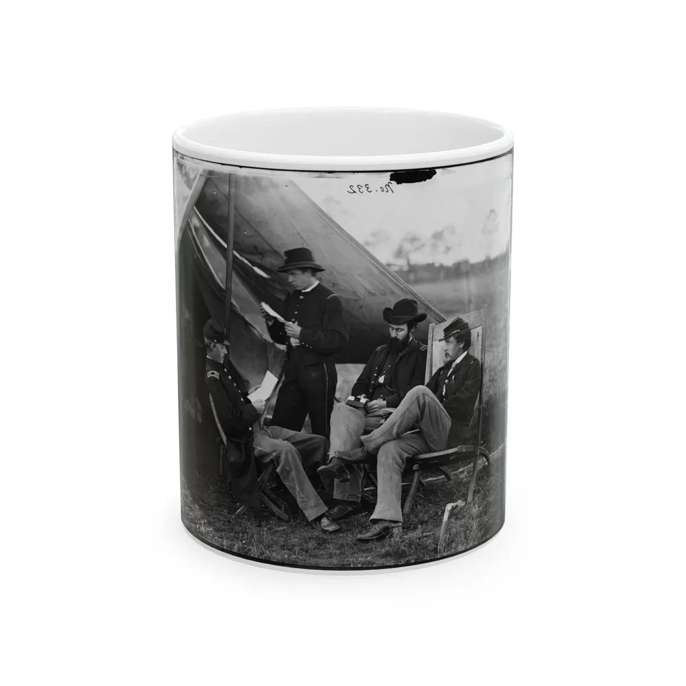 Culpeper, Virginia. Group Of Officers. Capt. Pierce, Capt. Page, Capt. Howell, Lt. Kelly. Headquarters, Army Of The Potomac (U.S. Civil War) White Coffee Mug-11oz-Go Mug Yourself