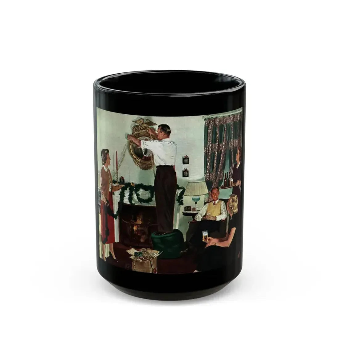 Decorating For Christmas, Collier's, December 24, 1949 - Black Coffee Mug 15oz - Go Mug Yourself