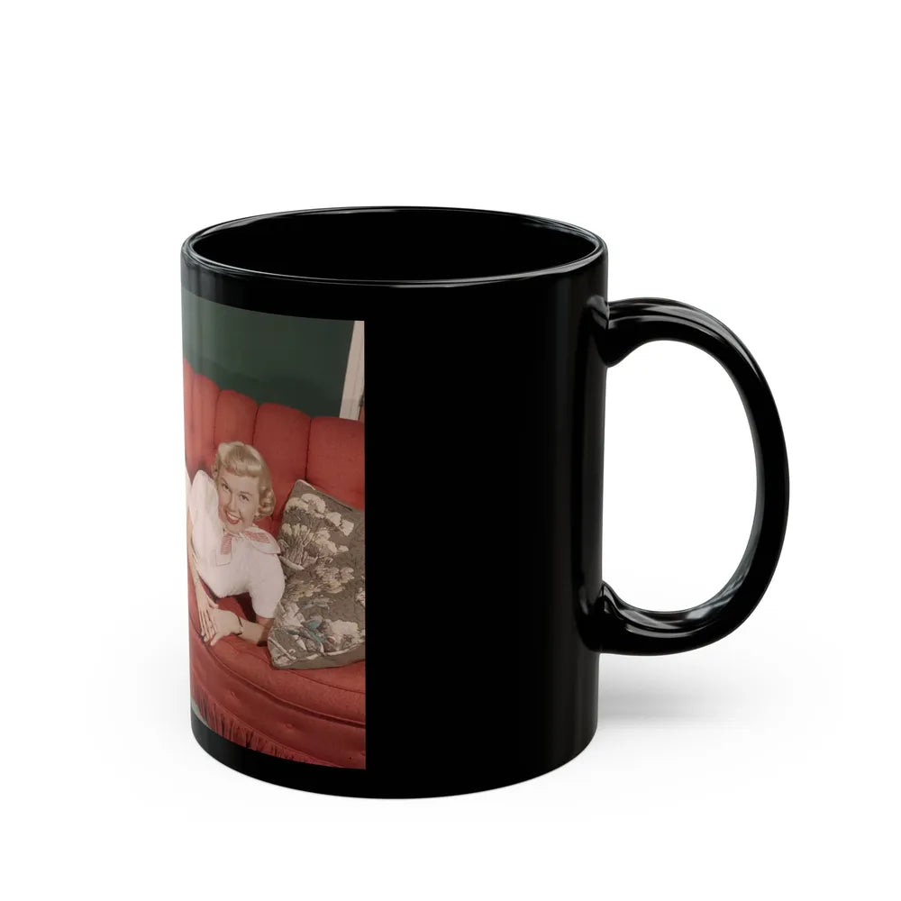 Doris Day #62 - Beautiful Feet & Red Painted Toes in White Thong Sandals (Vintage Female Icon) Black Coffee Mug-Go Mug Yourself