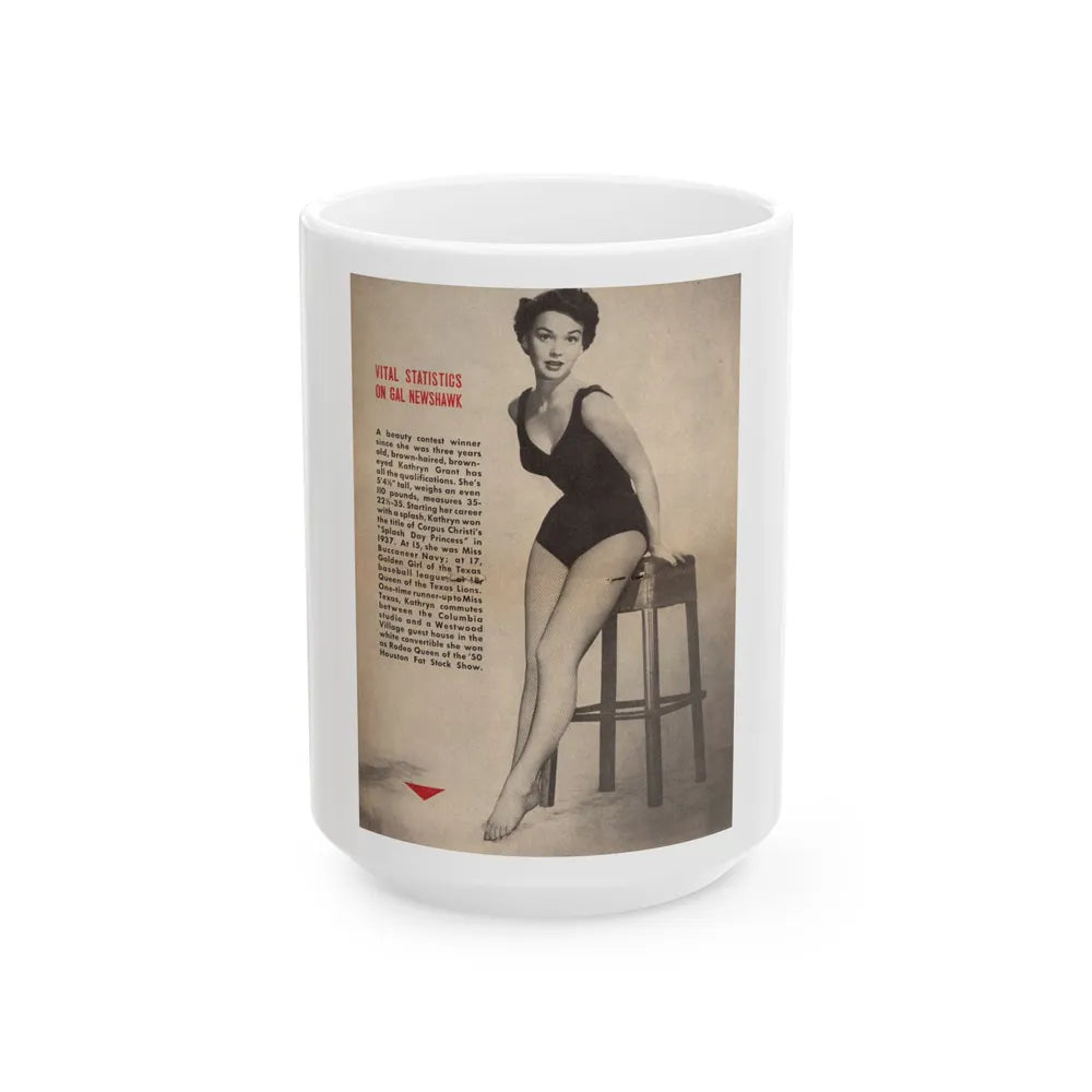 Kathryn Grant #88 - Pages 32 & 33 Featuring, 1 B&W Centerfold Photo & Caption from People Today Pocket Mag. 12-15-54 (Vintage Female Icon) White Coffee Mug-15oz-Go Mug Yourself