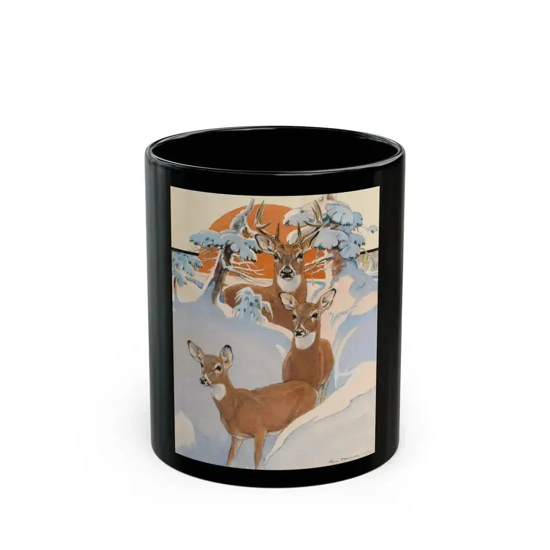 Deer in Snow, The Saturday Evening Post cover, February 7, 1931 - Black Coffee Mug 11oz - Go Mug Yourself