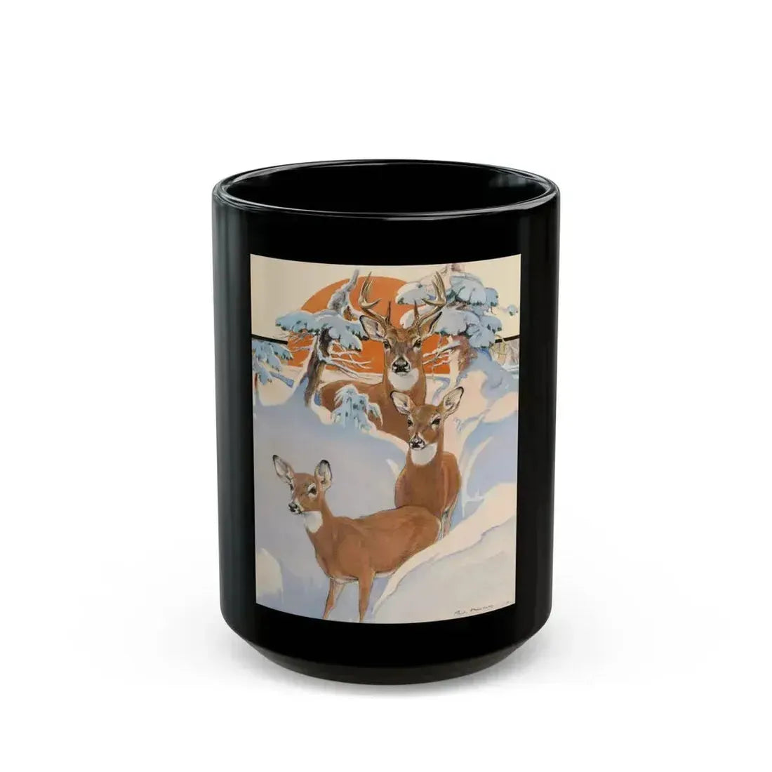 Deer in Snow, The Saturday Evening Post cover, February 7, 1931 - Black Coffee Mug 15oz - Go Mug Yourself