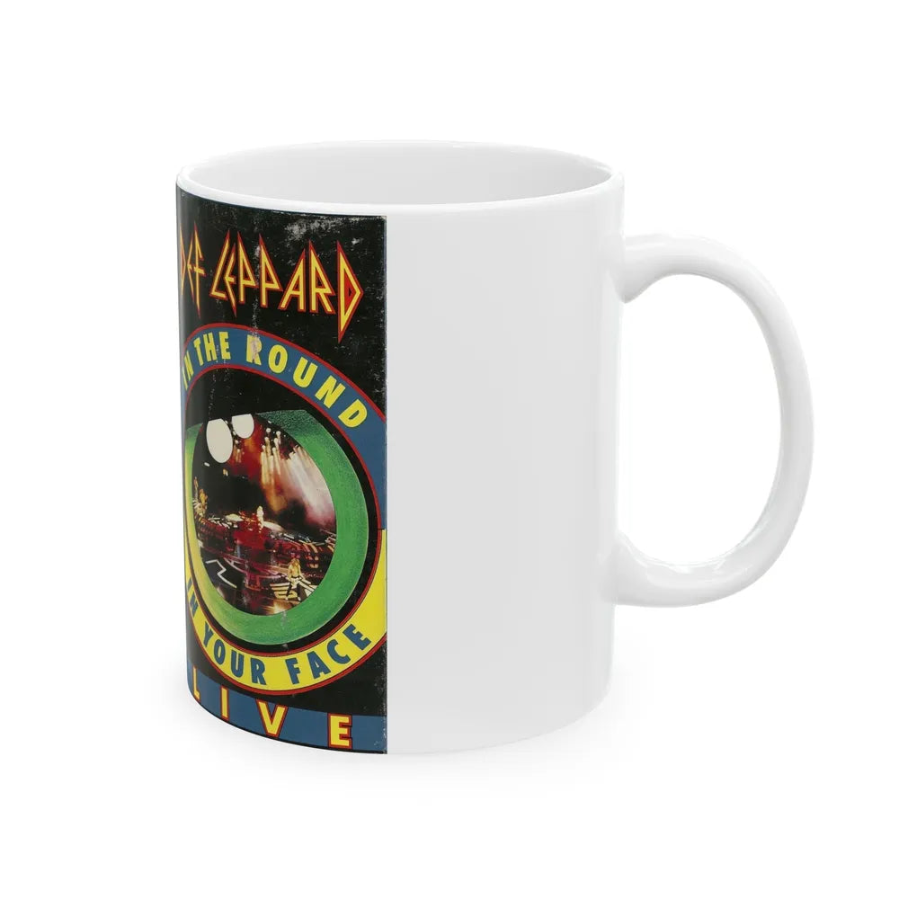 DEF LEPPARD LIVE IN THE ROUND IN YOUR FACE LIVE (VHS COVER) - White Coffee Mug-Go Mug Yourself