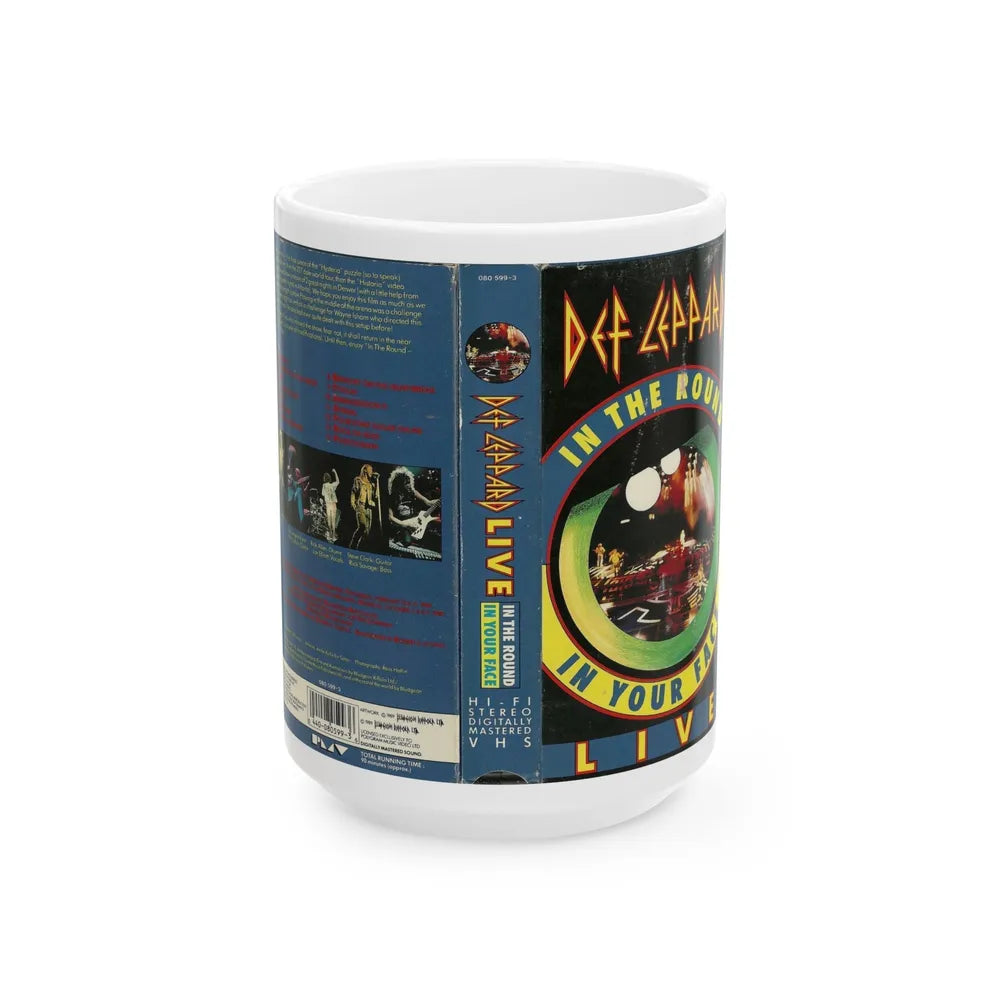 DEF LEPPARD LIVE IN THE ROUND IN YOUR FACE (VHS COVER) - White Coffee Mug-15oz-Go Mug Yourself