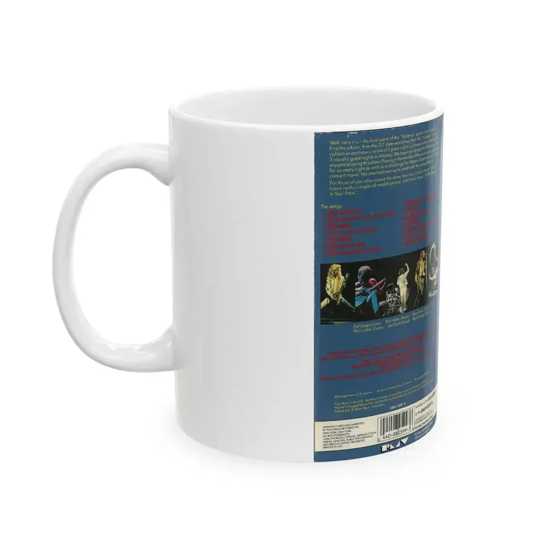 DEF LEPPARD LIVE IN THE ROUND IN YOUR FACE (VHS COVER) - White Coffee Mug - Go Mug Yourself