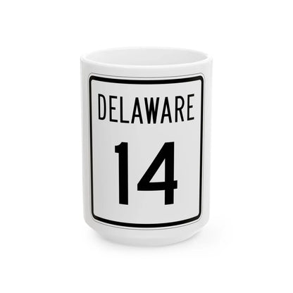 Delaware 14 1955 (Delaware) (Road Sign) White Coffee Mug 15oz - Go Mug Yourself