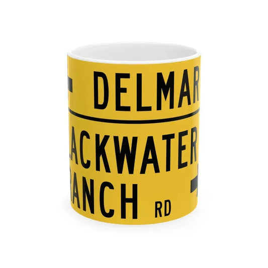 DELMAR w BLACKWATER BRANCH MUTCD-DE W16-8a-DE (Delaware) (Road Sign) White Coffee Mug 11oz - Go Mug Yourself
