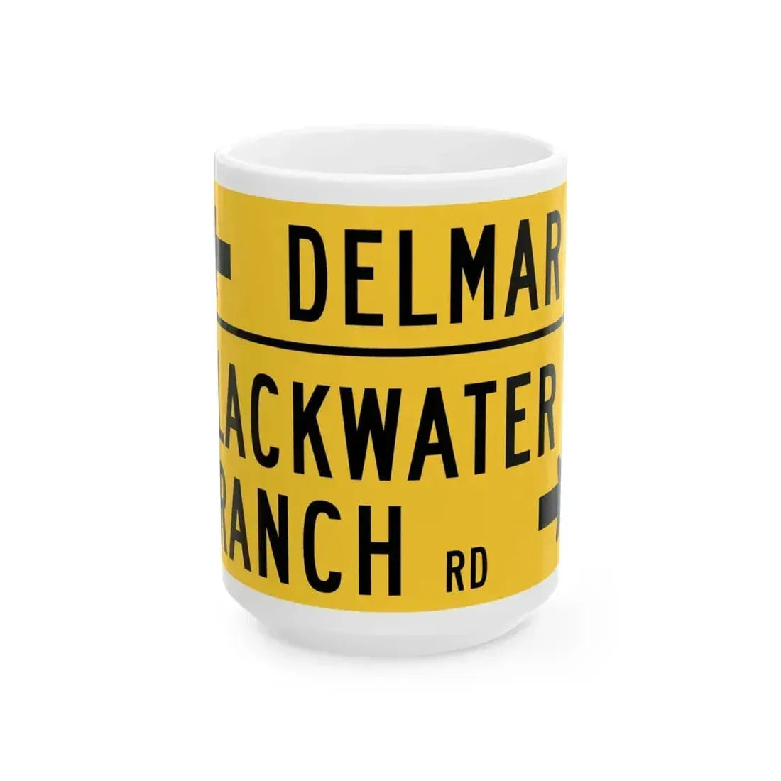 DELMAR w BLACKWATER BRANCH MUTCD-DE W16-8a-DE (Delaware) (Road Sign) White Coffee Mug 15oz - Go Mug Yourself